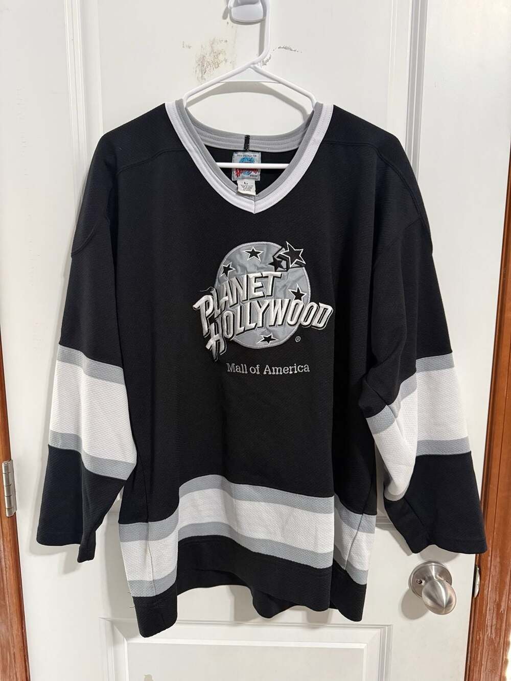 Planet Hollywood Mall of America Hockey Jersey Size L Black White Striped